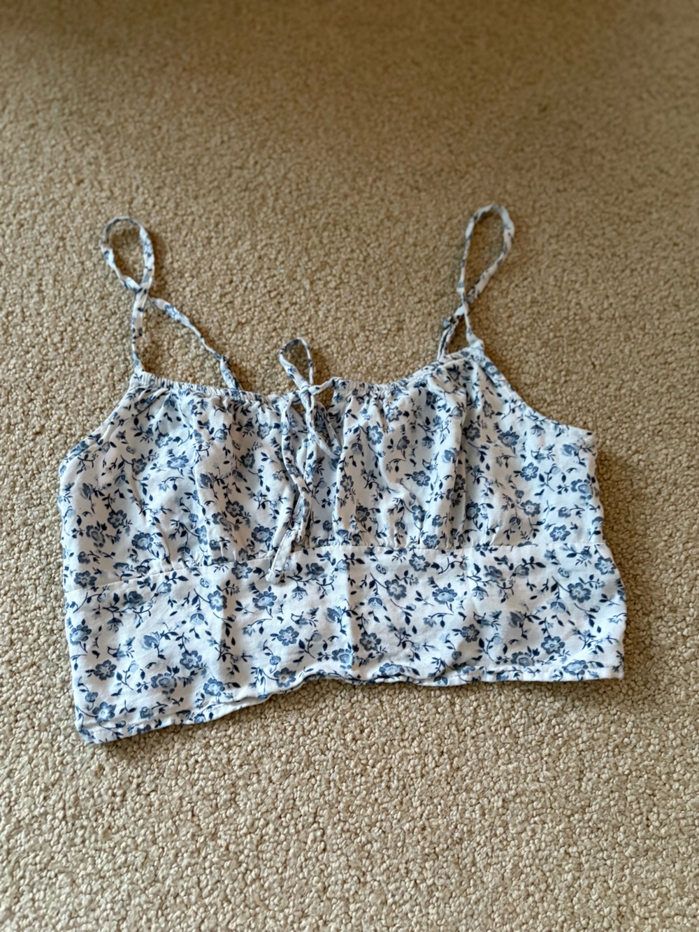 Hollister White and Navy Smocked Floral Top